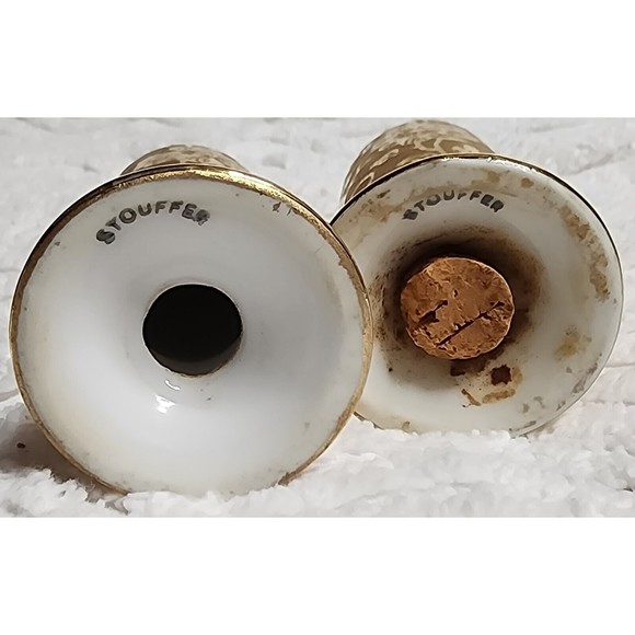 Vintage STOUFFER Etched Gold China SALT & PEPPER Shakers EuC - Picture 6 of 7